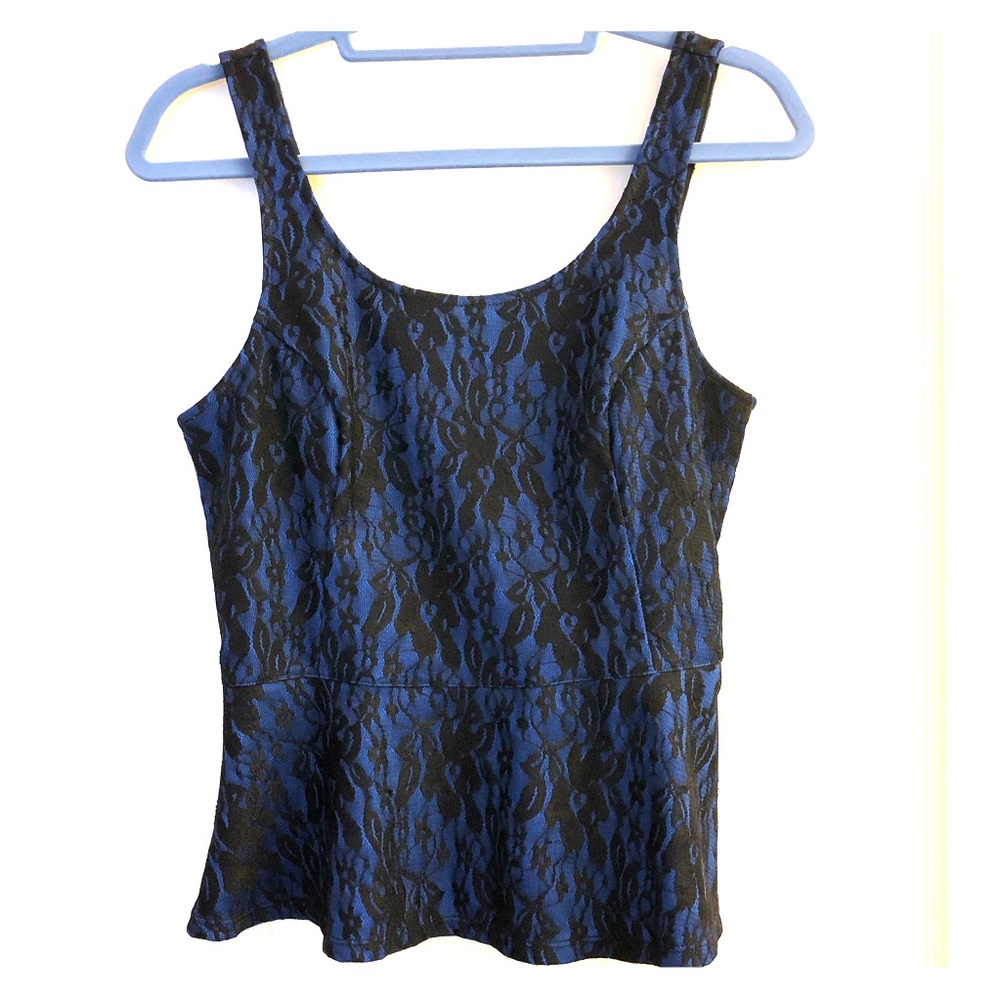 Express Blue & Black lace peplum tank size S